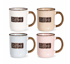 Set van 4 Koffiemokken - Steengoed Mokken 200 ml - Coffee Mokken in 4 Kleuren - Met Gegraveerde Tek
