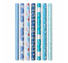 Benza - Metallic Kerst cadeaupapier – 5 Rollen van 70 x 150 cm – Willekeurige Mix uit 7 Dessins