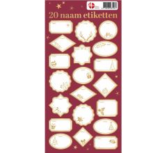 Benza Kerst Naam Etiketten – 20 zelfklevende stickers – goud/wit – ca. 4×4 cm – vel 14×29