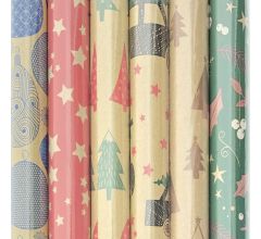 Assortiment kraft kerstpapier cadeaupapier inpakpapier voor kerstmis HO25 - 3 meter x 70 cm - 5 rol