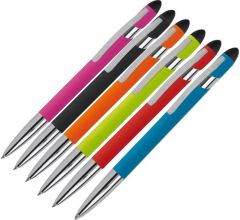 Aluminium Balpen Met Stylus Functie En Een Rubberised Afwerking - Blauwschrijvend - 12 Stuks
