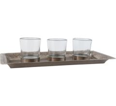 waxinelichthouder Set - Metaal & Glas- 31 x 13 x 7 cm