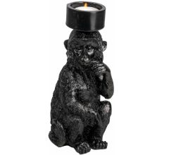 Gusta - Waxinelichthouder - Aap - 21 x 8 cm - Zwart