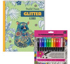 Glitter kleurboek Voor Volwassenen - Oriental Dreams - Inclusief 12 Kleurstiften In Heldere Kleuren