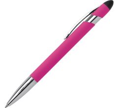 Aluminium Balpen Met Stylus Functie En Een Rubberised Afwerking - Roze - 12 Stuks