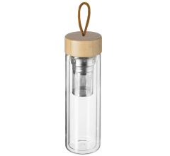 Dubbelwandig bamboe theeglasfles theefles met filter 400ml - 25 x ø 6.5 cm
