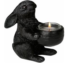 2 x Theelichthouder konijn zwart - 13 x 8 x 13 cm