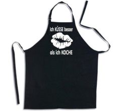 Ich KüSSE besser ... als ich KOCHE - schort met tekst - Zwart