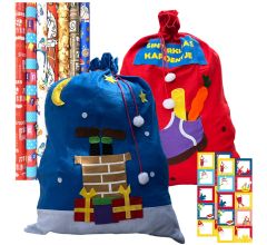 Leuk gedetailleerde sinterklaas geschenkzakken (2 Stuks), incl. 40 Naamstickers &amp; 7 Rollen Cade
