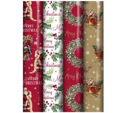 Kerstmis assortiment cadeaupapier - inpakpapier voor Kerst KE138 - 4 mtr x 70 cm - 4 rollen
