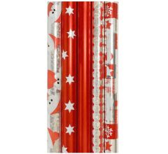 Kerstmis cadeaupapier - Metallic inpakpapier voor kerst - Rood - 150 x 70 cm - 5 rollen
