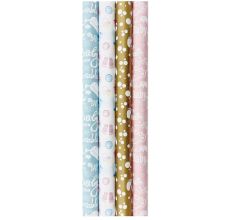 Benza cadeaupapier - Inpakpapier voor geboorte jongen en meisje - 200 x 70 cm - 4 rollen