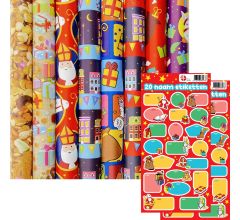 Sinterklaaspapier Pakpapier inpakpapier - 3 meter x 70 cm - 12 rollen - Incl. 40 Sint Naamstickers