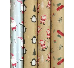 Santas Wonderland cadeaupapier - Kraftpapier kerstpapier inpakpapier voor kerst - 200 x 70 cm - 3 r