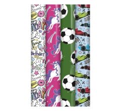 Jongen & Meisje cadeaupapier - Inpakpapier voor kinderen - 300 x 70 cm - 4 rollen