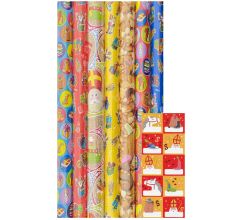 Benza Sinterklaas cadeaupapier inpakpapier - 2 meter x 70 cm - 7 rollen inclucief labels