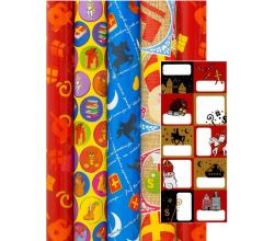 Sinterklaas cadeaupapier - Inpakpapier - 200 x 70 cm - 5 rollen 20 inclucief naamlabels