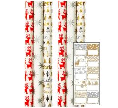 Kerstmis cadeaupapier - Kerstpapier inpakpapier voor Kerst - 200 x 70 cm - 6 rollen en naametikette
