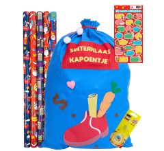 Sinterklaas Cadeaupapier - inpak pakket 5 x Rollen Sint - 1 x Zak van Sinterklaas - 20 x Naam Stick