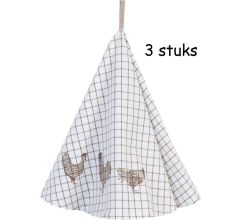 Clayre & Eef - Theedoek Keukendoek - Landelijk - geruit - Kippen & Hanen - Country Side Chicken -  