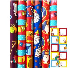 Assortiment sinterklaaspapier cadeaupapier inpakpapier voor Sinterklaas - 3 meter x 70 cm - 12 roll