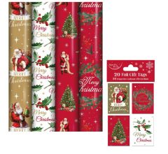 Kerstmis cadeaupapier - inpakpapier voor Kerst en 20 cadeaukaartjes KE127 - 4 mtr x 70 cm - 4 rolle