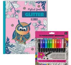 Glitter kleurboek Voor Volwassenen - Mystical Forest - Inclusief 12 Kleurstiften In Heldere Kleuren