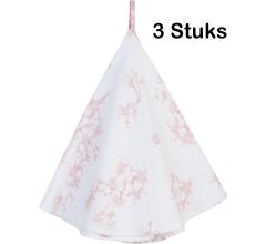 Katoenen Keukendoek - Ø 80 - Theedoek - Blossom Flowers - Oudroze - 3 Stuks