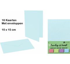 16 Dubbele Kaarten 15 x 10 cm Met 16 Enveloppen 16 Stuks Licht Blauw - Baby Blauw