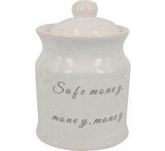 Spaarpot Karamiek - Safe money, money, money - 13 x 9 cm
