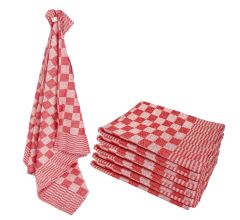 Theedoeken Geblokt - Katoen -  65 x 65 cm - Rood  - 6 Stuks