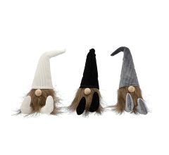 Kerst Gnome Kerst Gnoom corduroy 22 x 6 cm - zwart, wit en grijs - 3 Stuks