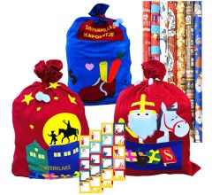 Leuk gedetailleerde sinterklaas geschenkzakken (3 Stuks), incl. 60 Naamstickers &amp; 7 Rollen Cade