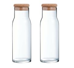 Migros Cucina &amp; Tavola Glazen karaf met kurkstop voor water, sap, melk - 1000 ml - 2 Stuks