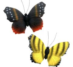 3D vlinders muur/tuin decoratie - Polyresin - set van 2 - Zwart &amp; Geel - 16 x 19 x 4.5 cm