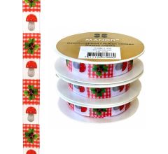 Geschenkband - Lint - 15 mm x 4 meter - Klavertje 4, paddestoel - 3 Stuks