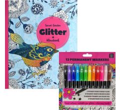Glitter kleurboek Voor Volwassenen - Secret Garden - Inclusief 12 Kleurstiften In Heldere Kleuren