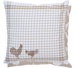 Clayre & Eef - Sierkussenhoes kussenhoes - textielserie Landelijk - geruit - Kippen & Hanen - 40 x 