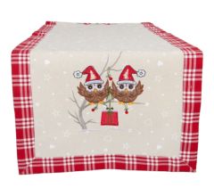 Kerst Tafelloper 40 x 120 cm Uiltjes rood/naturel
