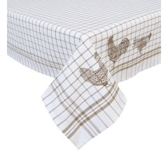 Clayre & Eef - Tafelkleed - textielserie Landelijk - geruit - Kippen & Hanen - 150 x 150 cm
