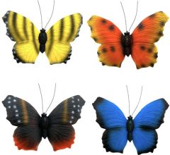 3D vlinders muur/tuin decoratie - Polyresin - set van 4 - 10 x 12 x 1.5 cm