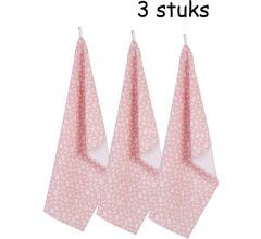 Keukendoek, Theedoek - 50 x 85 cm - Katoen - Bloesembloemen - Oudroze - 3 stuks