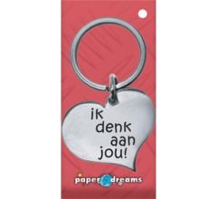 RVS Hart Sleutelhanger - Ik denk aan jou!