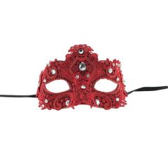 Venetiaanse Masker met Diamanten - Rood - 16 x 9 x 11 cm