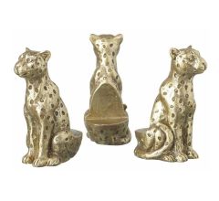 Parlane potverhogers Leopard goudkleurig 7 cm set van 3