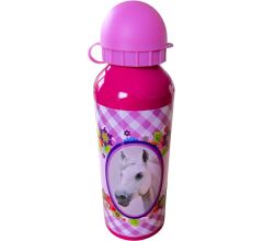 Aluminium Kinder drinkfles met paardenprint  - Roze  - 21 x 6 x 6 cm
