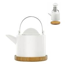Trendy porseleinen theepot met infuser incl. bamboo onderzetter - 1200 ml