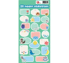 Benza Kinder Naam Etiketten – 20 vrolijke stickers – ca. 4×4 cm – vel 14×29 cm