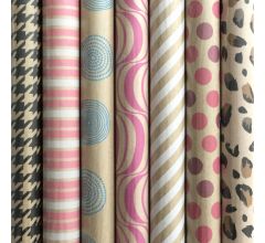 Assortiment Cadeaupapier - Kraft inpakpapier met design - 200 x 70 cm - 5 rollen