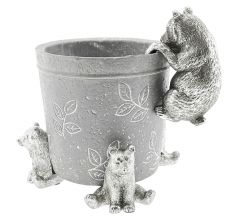 Beren Set Potverhogers &amp; Pothangerhanger Beer - Bloempothouder bloempotstaanders  Zilver